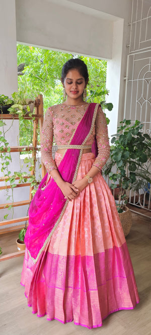 Designer Kanjivaram Pattu Silk Lehenga Silk Half Saree Lehenga South Indian  Wedding Woman Sari Blouse and Lehenga Indian Wedding Skirt - Etsy